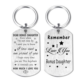 Resdink Bonus Daughter Keychain Gifts - I Love You Step Daughter Birthday Key Chain, Best Graduation Gifts for Our Stepdaughter Teen Boy, Xmas Valentine Present for Adult Stepchild