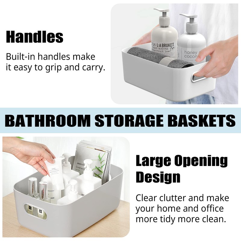 5 PCS Grey Plastic Storage Baskets with Handle, Rectangular Kitchen