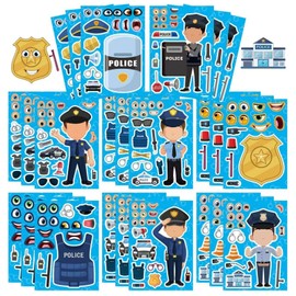 TIAMECH Make Your Own Policeman Stickers - 24 Sheets Sheriff Make A Face Stickers for Kids, Birthday Party Favors & Educational Classroom Rewards (Large Size 8.3 x 5.9in)