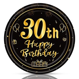 Fitoyplak 30th Birthday Decorations for Him Her,Black Gold 30 Year Old Party Tableware Set - 50Pcs 7Inch Disposable Plates Happy 1995 30th Birthday Plates for 30 Year Old Party Decorations,Serves 50