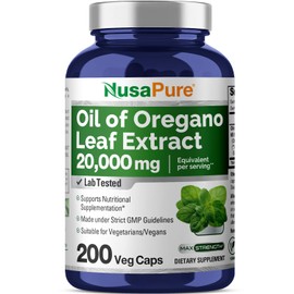 NusaPure Oregano Oil Extract 20000mg | 200 Veggie Powder Capsules | Naturally Occurring Carvacrol | Non-GMO and Extract 65:1