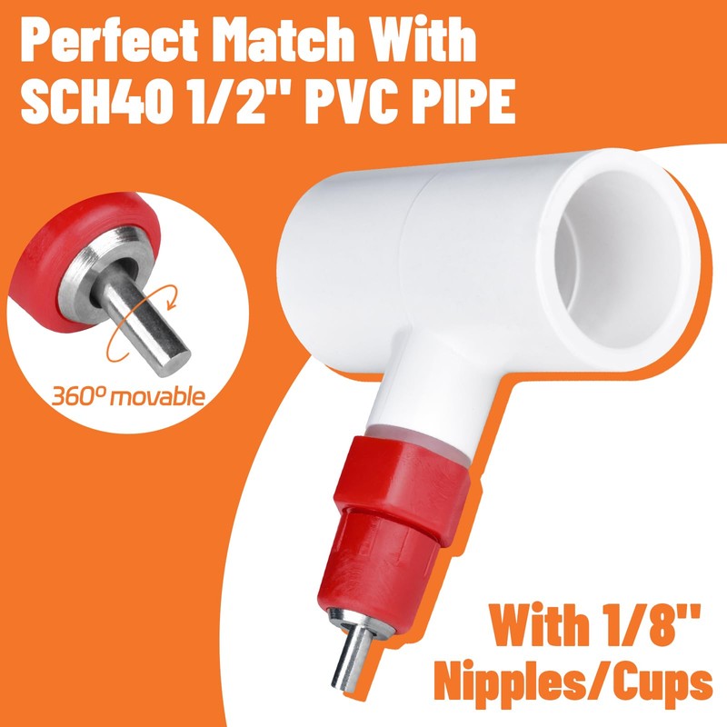 10Pcs Chicken Water Nipples, Chicken Nipple+Tee Waterer Kit, Automatic Poulrty