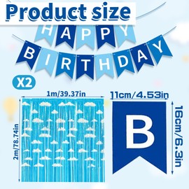 Bluey Birthday Decorations Sky Blue Clouds Foil Curtain Backdrop Party Streamers Photographic Studio Photo Backgrounds with Streamers Banner for Birthday Engagement Celebration Party Decorations