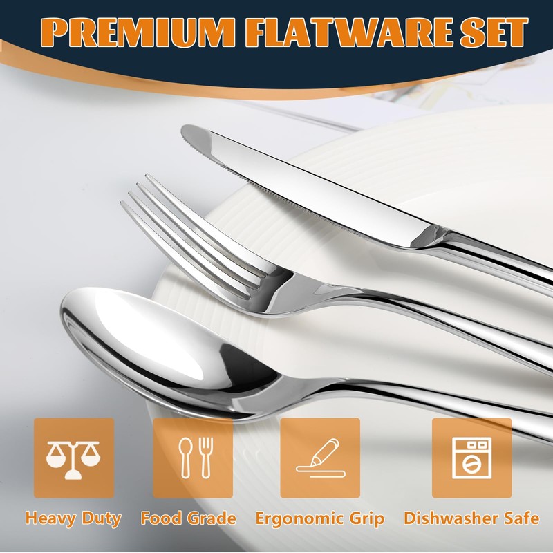 Silverware Set for 8, Heavy Duty Stainless Steel Cutlery Set
