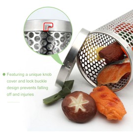 2Pcs Grilling Basket, Round Hole Rolling Grilling Baskets for Outdoor Grill and Portable Grill Nets Cylinder Design with Reinforced Locking Clasp Perfect for Barbecue and Grilling Enthusiasts