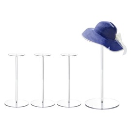 sourcing map Acrylic Hat Display Stand 4 Pack 12 Inch Hat and Wig Rack Riser Round Stand for Jewelry Baseball Cap, Fedora Hat, Cowboy Hat - Clear