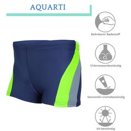 Aquarti Boys' Swimming Trunks with Side Piping, Dark blue / grey / green
