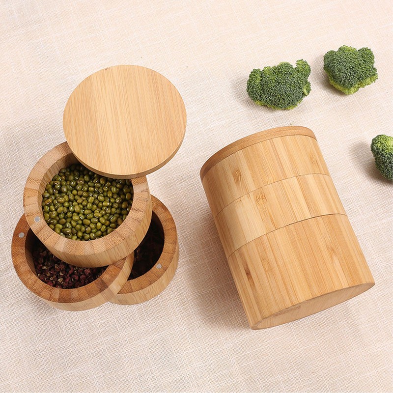 Home 3 Tier Bamboo Wood Container 3 Tier Seasoning Container