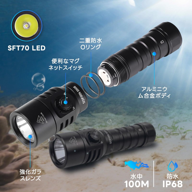 Sofirn Diving Light, SD06 Flashlight, Underwater Light, 3,200 Lumens, 472