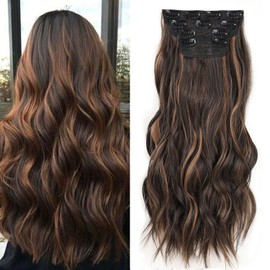 Mscat 20 Inch Hair Extensions Golden and Brown Clip in Hair Extensions Synthetic Hair pieces for Women Girls 4PCS Full Head Set Thick Curly Wavy Synthetic Hair Extensions(Golden Mixed Brown)