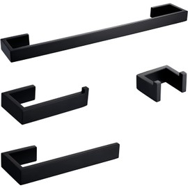 BAGNOLUX Matte Black Bathroom Hardware Set 4 Pieces, Bath Towel Holder Set SUS304 Stainless Steel, Towel Bar Rack Set for Wall Mounted, Square Bathroom Accessories Set Fixture Heavy Duty