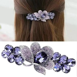 1 Count Large Premium Hair Barrette for Elegant Women Crystal Rhinestones Hair Clip for Professional Ladies French Flowers Barrette Spring Hair Barrette (Violet)