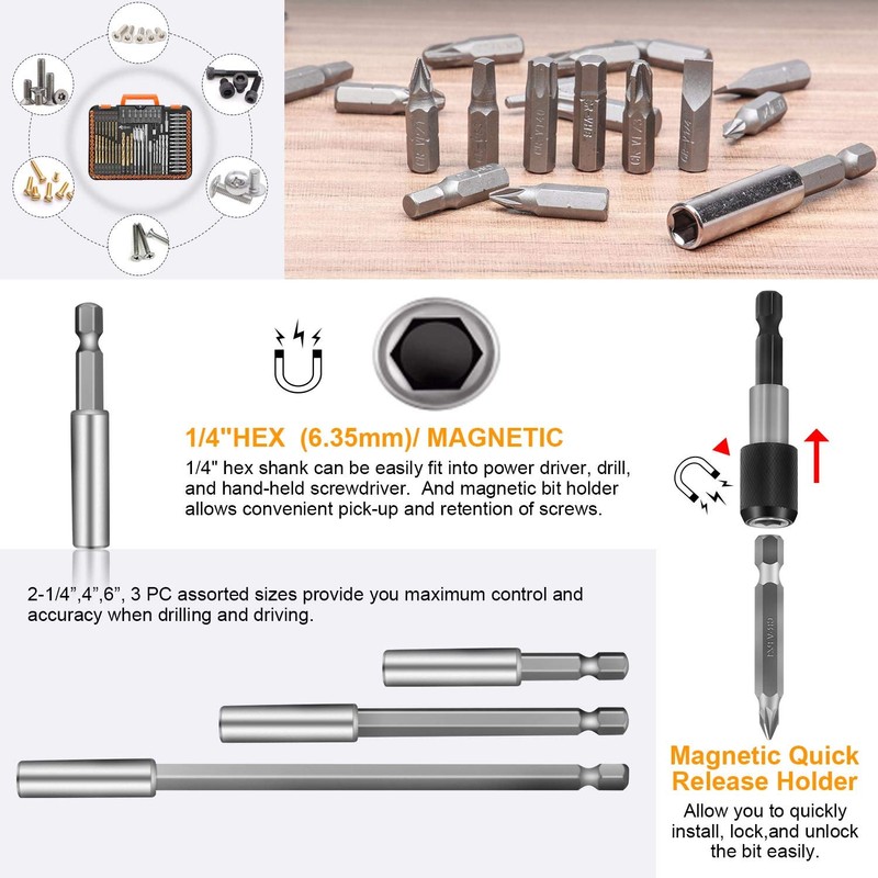 ENERTWIST Drill Bit Set, 112-Pieces 1/4" Hex Shank Impact Driver