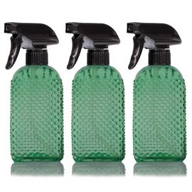 OEXEO Glass Spray Bottles,Handheld Pressure Spray Bottles,Adjustable Nozzle(spray,stream),Reusable Container (3 PCS, Green)