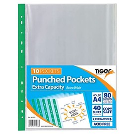 Tiger 10 x A4 Extra Capacity SINGLE Large Punched Pockets