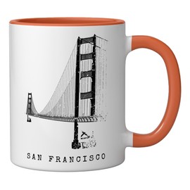 San Francisco Golden Gate Bridge Vintage California Skyline Ceramic Mug, Orange/White
