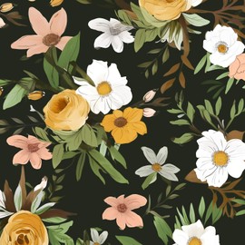 XRUIBZI Green Floral Wallpaper Peel and Stick Wallpaper Vinyl Wallpaper Colorful Floral Contact Paper for Cabinets Waterproof Self Adhesive Green Wall Paper for Kitchen Countertop Wall 17.5" x 393"