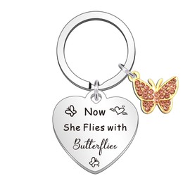WTOPP Memorial Keyring Thoughtful Bereavement Gifts For Loss Of Mother Grandmother Daughter Sister Sympathy Gift Friend Loved One Now She Flies With Butterflies
