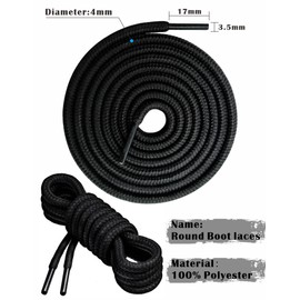 YIKEDA Boot Laces 150cm Black Cotton Boot Shoelaces Strong Round Boot Shoe Laces for Working Boots/Hiking Boots/Trekking Boots