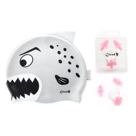 Newbee Fashion - Shark Swim Cap Combo Pack with Nose & Ear Plugs Comfortable Materials Kid Size