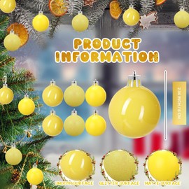 24 Pcs Christmas Ball Ornaments Christmas Hanging Decorations 2.36 Inch Yellow Christmas Balls Xmas Tree Hanging Decoration Ball Ornaments for Holiday Festival and Xmas Party Decor (2.36 Inch)