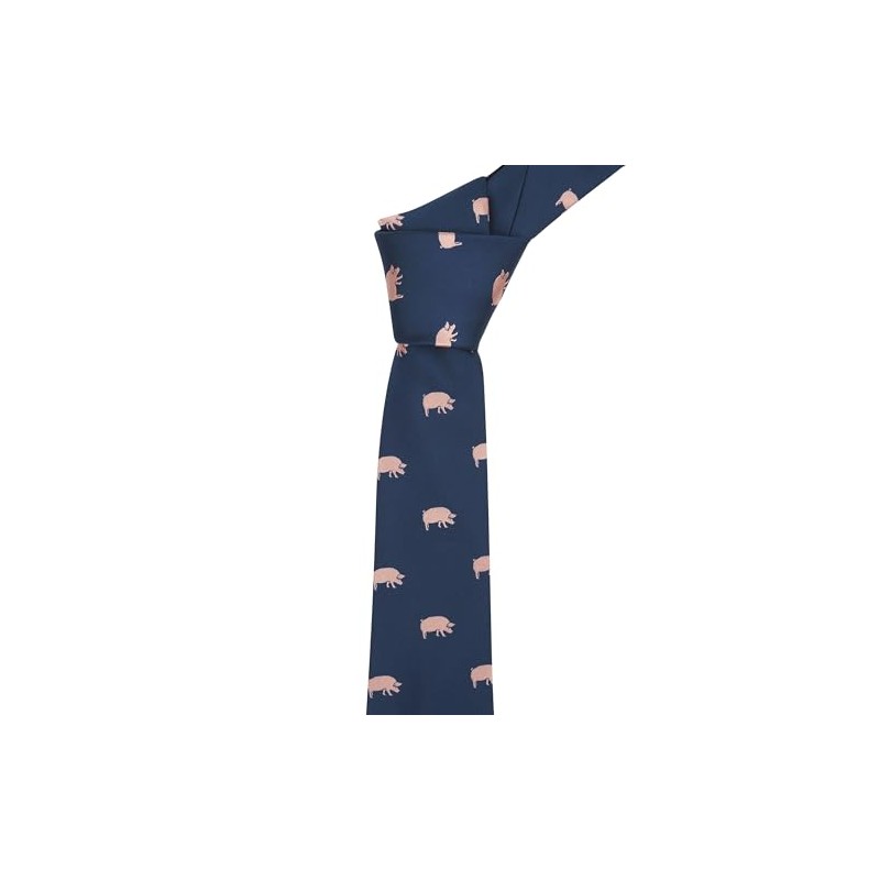 King & Priory Navy Blue Embroidered Pig Tie