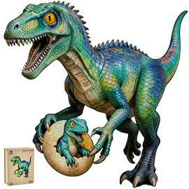 Wooden Puzzles for Adults 300 Piece, Dinosaur Jigsaw Puzzle for Adults, Unique Animal Shaped Wood Cut Puzzle, Challenging Raptor Dino Puzzle, Creative Gift for Friends Family Game Wall Decor 15*14.7in