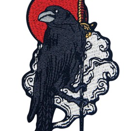 Raven on The Sword Patch Embroidered Applique Badge Iron On Sew On Emblem