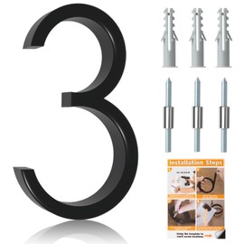 Briout 5" Floating House Numbers for Outside, Metal Modern Address Numbers for House, Zinc Alloy Anti-Rust Mailbox Numbers with Nail Kit for High-Visibility Home& Garden Door Decor, High Gloss Black (3)