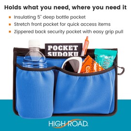 High Road Wheelchair Side Bag with Cup Holder - Stretch Neoprene Walker and Wheelchair Pouch with Insulating Wheelchair Cup Holder and 2 Storage Pockets (Blue)