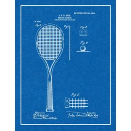 Tennis Racket Patent Print Blueprint with Border (24" x 36") M12026
