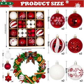 44 PCS Xmas Ball Decorations Sparkling Xmas Baubles Balls,Shatterproof Hanging Xmas Ball Ornaments Festive Hanging Baubles for Xmas Trees Wreaths Xmas Parties (Red and white)