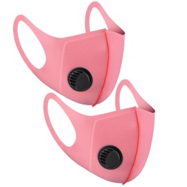 NUÜR 2pcs Fabric Reusable Face Mask, with Air Valve and Ear Loops, Breathable, Soft, Washable, Durable for Everyday Public Use, Pink