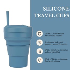 Irzaki Collapsible Cups for Camping Collapsible Coffee Cup with Lid Reusable Portable Drinking Cup Folding Cup for Outdoor Hiking 350ml 12oz