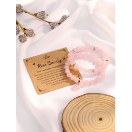 Jovivi Rose Quartz Heart Bracelets for Women 8mm Natural Healing Crystal Stone Beaded Bracelets Anxiety Stress Relief Yoga Beads Bracelet