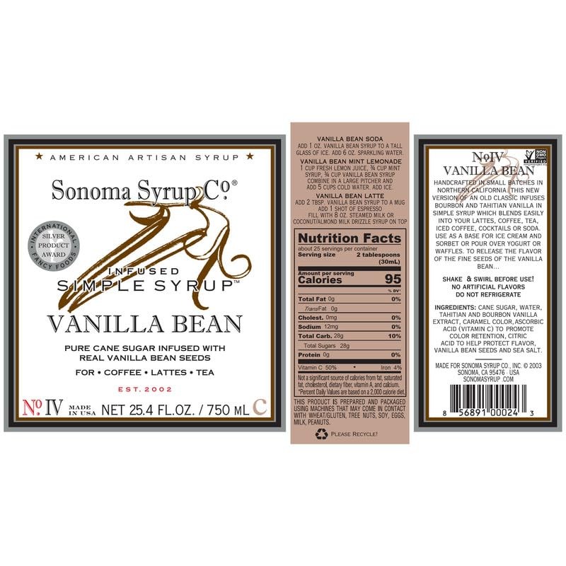 Sonoma Syrup Co Vanilla Bean Infused Syrup, 25.4 Fl Oz
