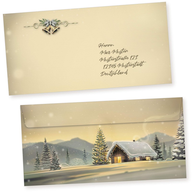 Glöcknerhütte 25 Sets Christmas Letter Paper with Envelope without Window