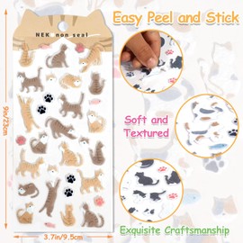 SHANGRLA Cute Cat Stickers for Scrapbooking Adults & Kids - Japanese Small Kawaii Black Tuxedo Tabby Calico Cat Paws Stickers - 4 Sheets for Planner & Journaling,Felt Made.