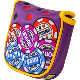 Big Teeth Big Win Golf Wood Club Covers, Golf Driver Headcover, Driver Fairway Utility Ut Golf Head Cover,Hybrid Headcovers, Casino Poker Golf Club Head Covers Purple (for Square Mallet Putter)