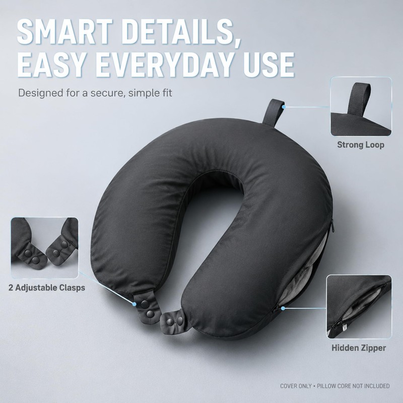 Cool Ice Silk Neck Pillow Cover, Double Snap, Fits U-Shaped