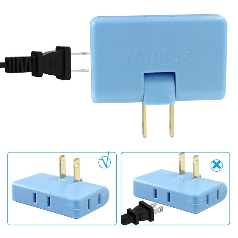 Zorfeter 2Pcs 3 in 1 Blue Rotatable Flat Wall Outlet