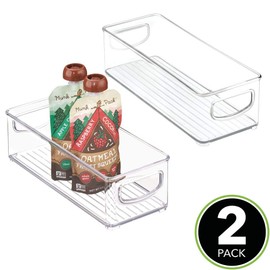 mDesign Plastic Tall Slim Organizing Tray Kitchen Pantry Cabinet, Refrigerator, Freezer Food Organization Storage Bins w/Handles, Drawer Container Organizer - Ligne Collection - 2 Pack - Clear