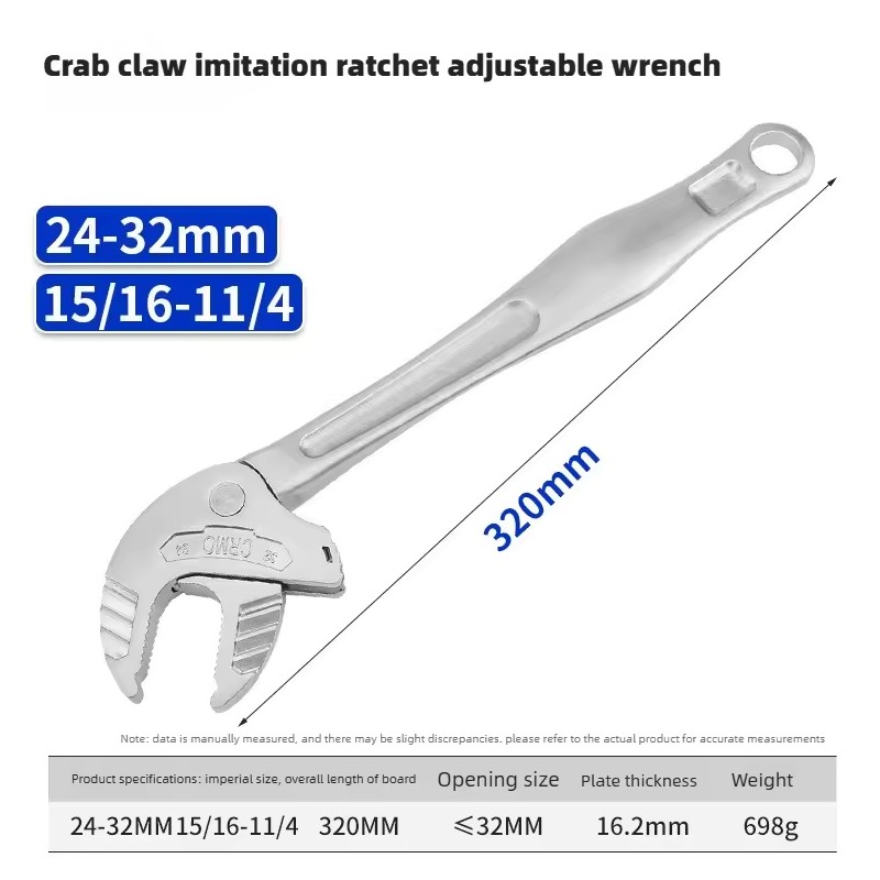 7-10mm Self-Adjusting Ratchet Wrench with Crab Claw Jaw and 30°