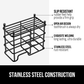 Stainless Steel Toothbrush Holder, Black Metal Bathroom Organizer, Compact Size 4.7 x 2.4 x 3.9 inches