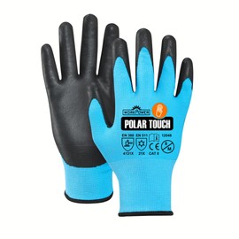 WORKPOWER Men's Winter Polar Touch Work Gloves - Nylon Assembly Gloves - Winter Work Gloves Men with PPU Coating - Forestry Gloves with Touchscreen Finger - Blue/Anthracite