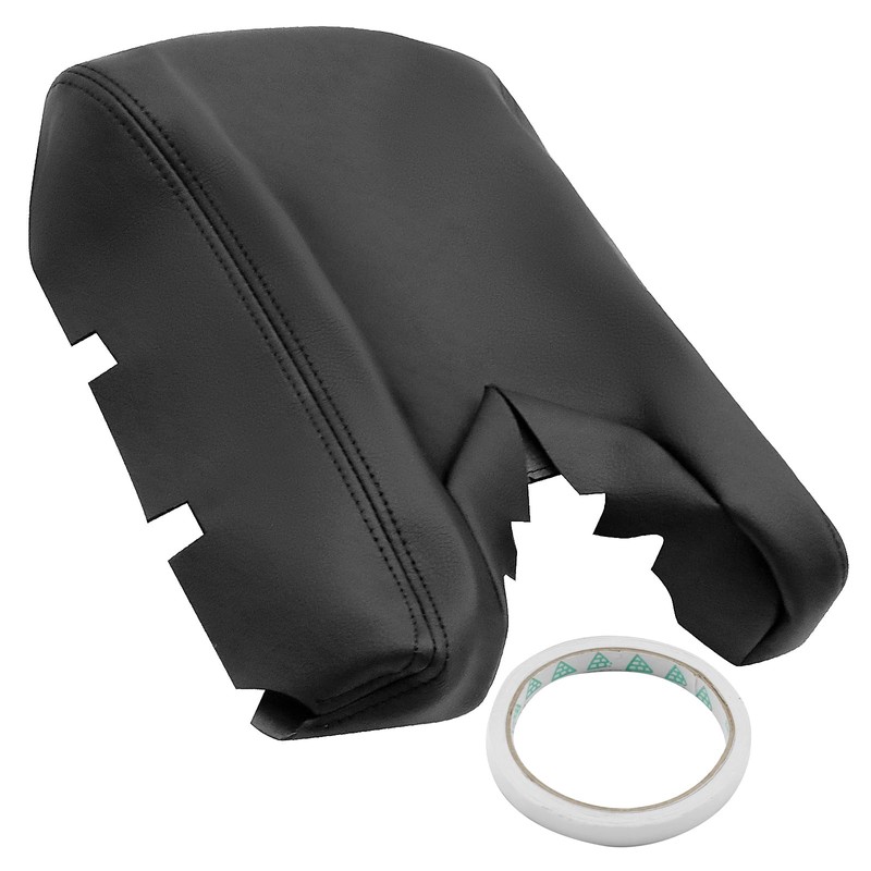 laffoonparts Black Leather Center Console Lid Armrest Cover Skin, Leather