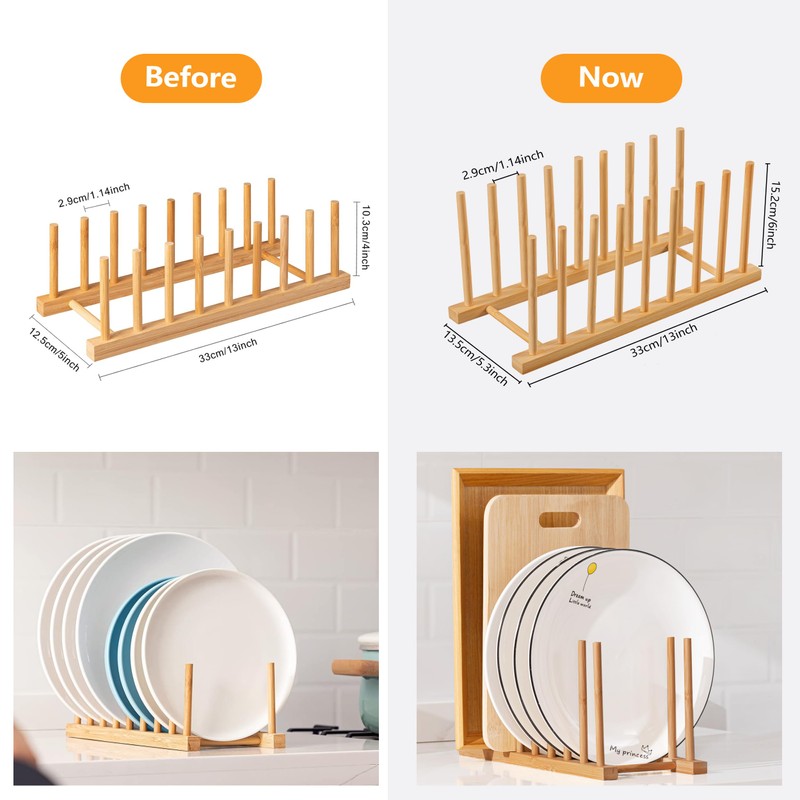 HBlife Heighten and Widen Bamboo Dish Dying Rack Pot Lid