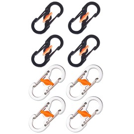 OUDQFCJ 8 Pieces S-shaped Carabiner Hooks Stainless Steel Key Chain Set, Double Spring Mini Metal Locking Buckle Clip for Outdoor Activities