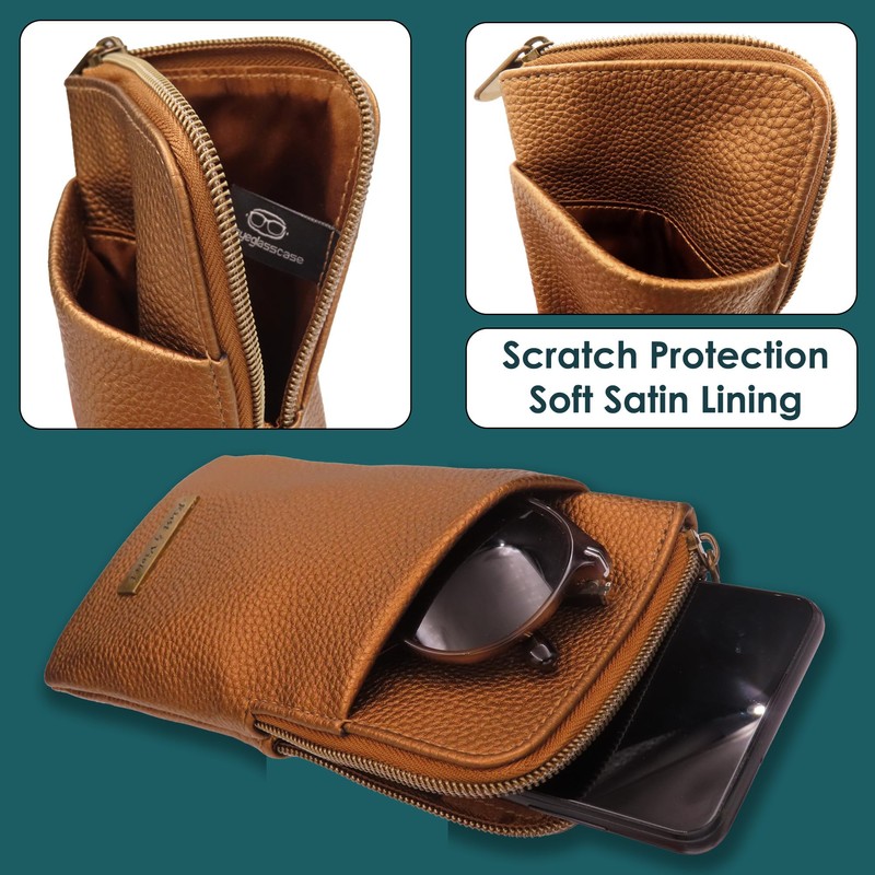 Double Eyeglass Case | Semi Soft Faux Leather Zipper Glasses