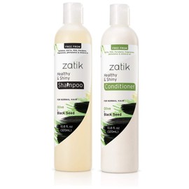 Zatik Naturals - Healthy & Shiny Shampoo and Conditioner set, with Olive and Black Seed, Voluminizing and Safe for Color Treated Hair - one of each 10.80 fl oz.